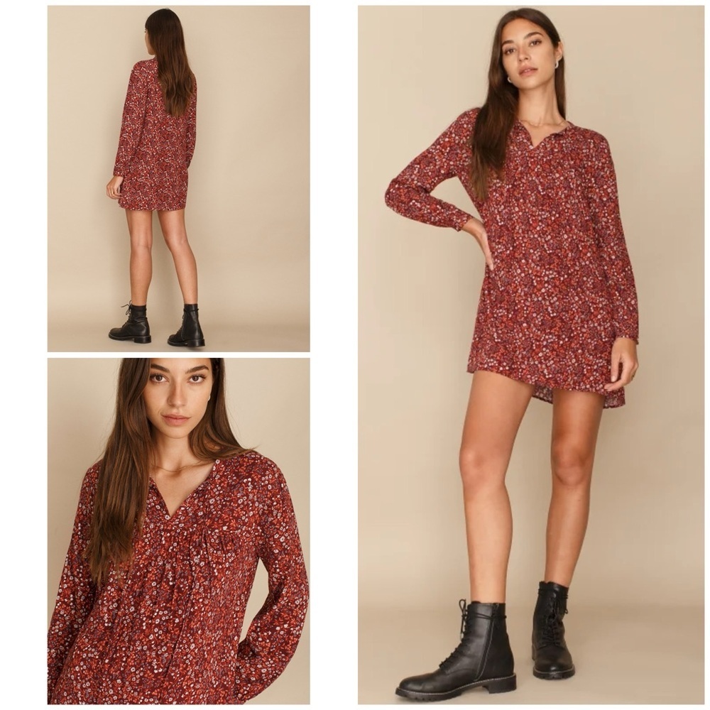 NWT Reformation Jeans Cotswold Helena Floral Burgundy Long Sleeves Mini Dress S‌